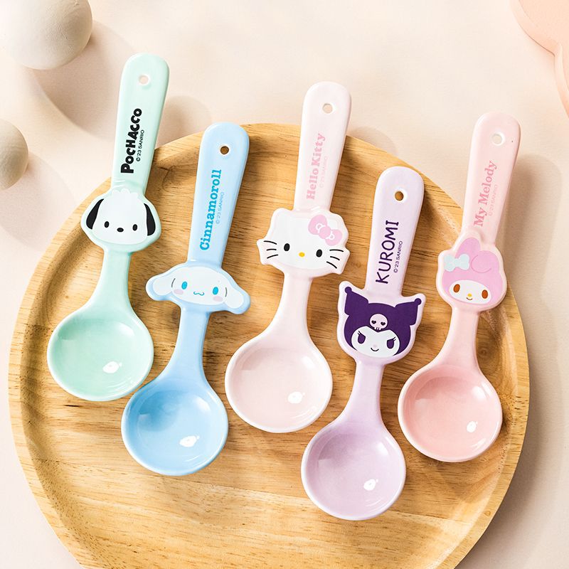 三丽鸥陶瓷勺库洛米可爱卡通吃饭勺小学生专用餐勺kitty儿童勺子