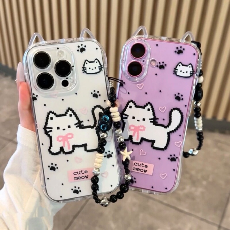 Pixel Kitten Ears Apple 16/15pro Phone Case 14/13/12 Soft Case XR Japan and South Korea XS/7/8p Drop Resistant