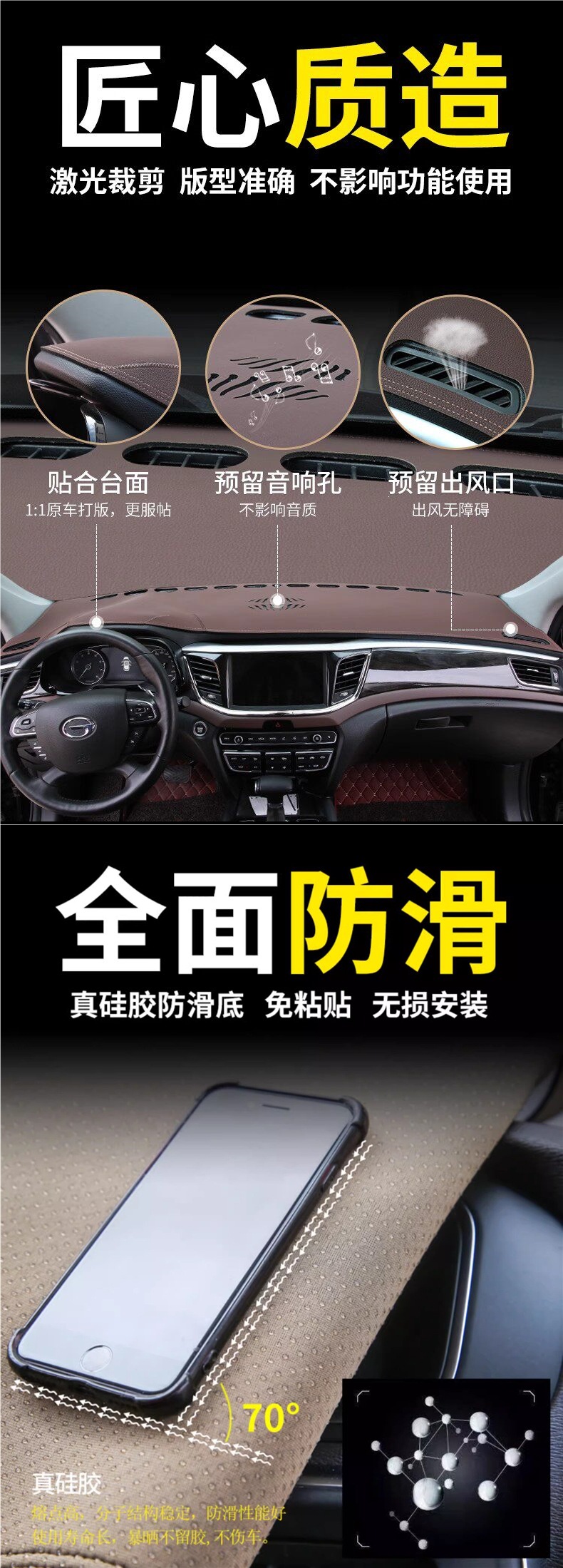 High-End Leather Car Dashboard Anti-Glare Mat, Car Center Console Anti-Slip Mat, Universal Car Interior Decoration Accessories