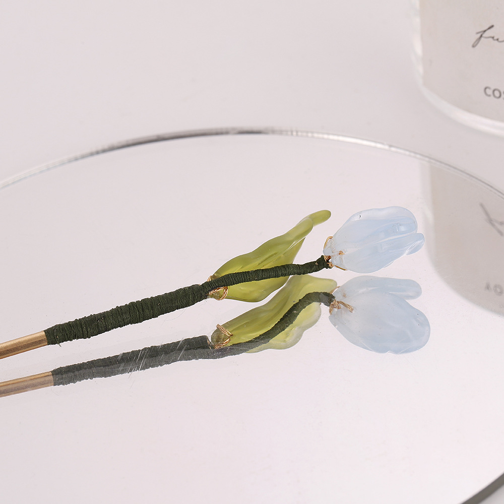 Zhao Lusi mismo estilo Tulip horquilla hembra estilo antiguo cabeza de bola horquilla accesorios para el cabello Hanfu accesorios simples palillos diarios