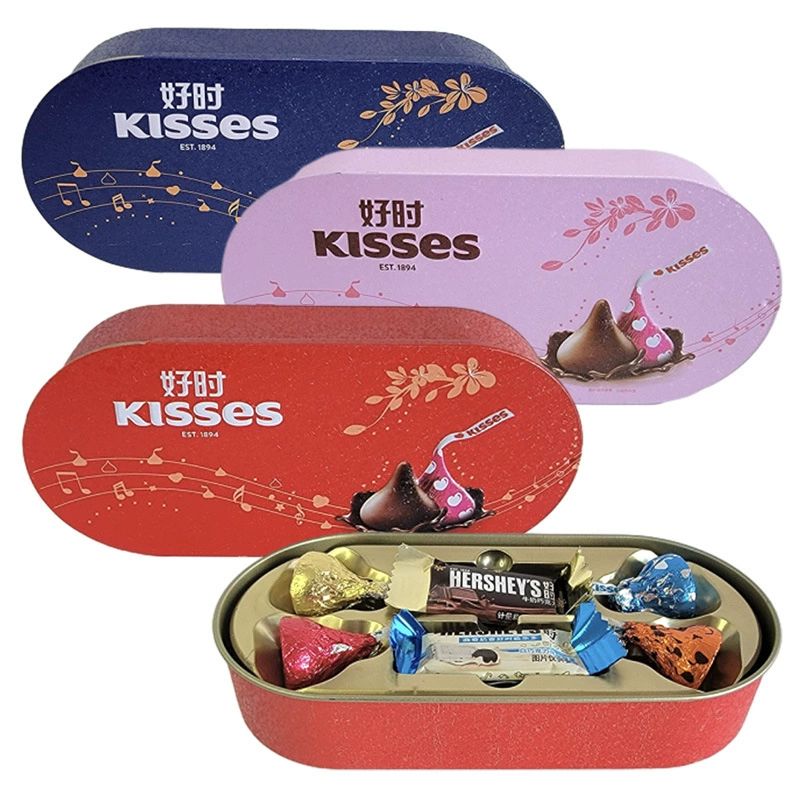 Жестяная подарочная коробка Hershey's Kisses молочный шоколад, push-pull, 4+2 шт., 16×7,5×3 см