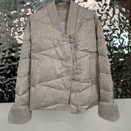 秋冬新款女装新中式人丝提花水貂毛袖口鹅绒羽绒服外套女轻奢潮流