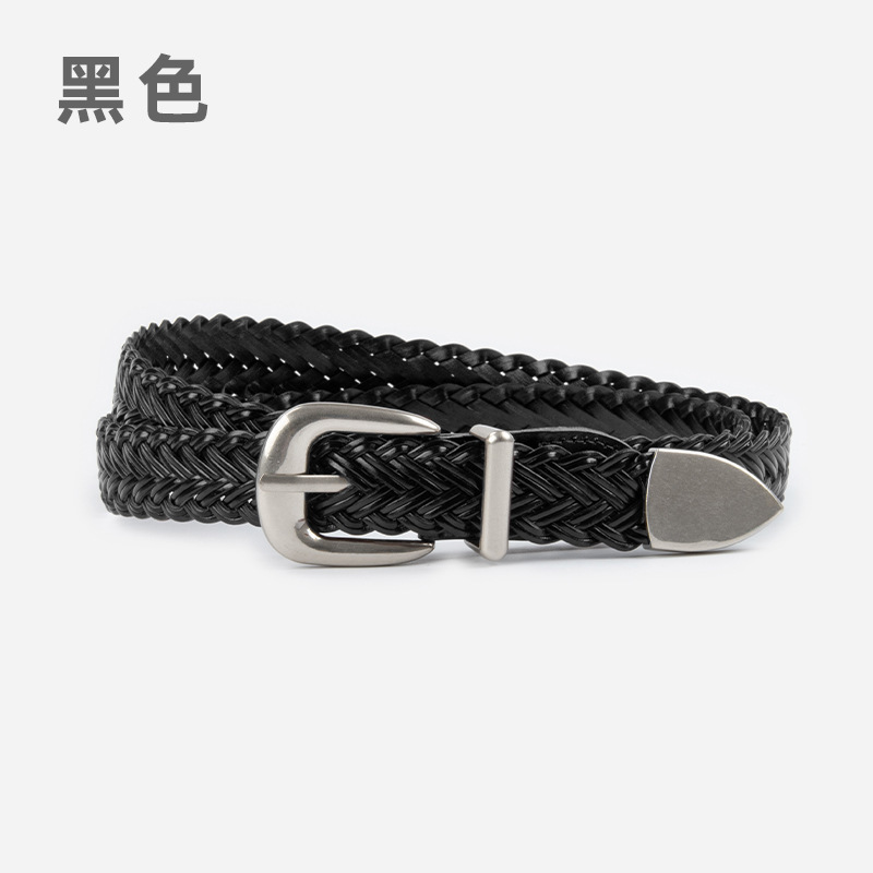 女式编织复古腰带配牛仔休闲裤装饰无孔针扣皮带跨境代发广州皮具|undefined