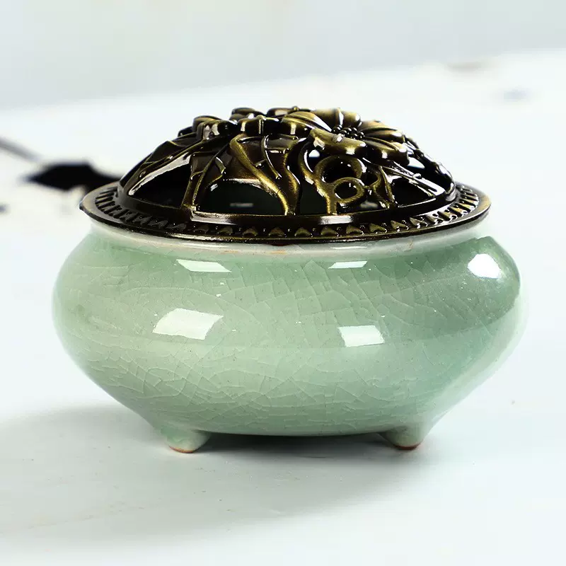 陶瓷香炉 批发陶瓷熏香炉家用室内檀香炉 青瓷冰裂盘香炉