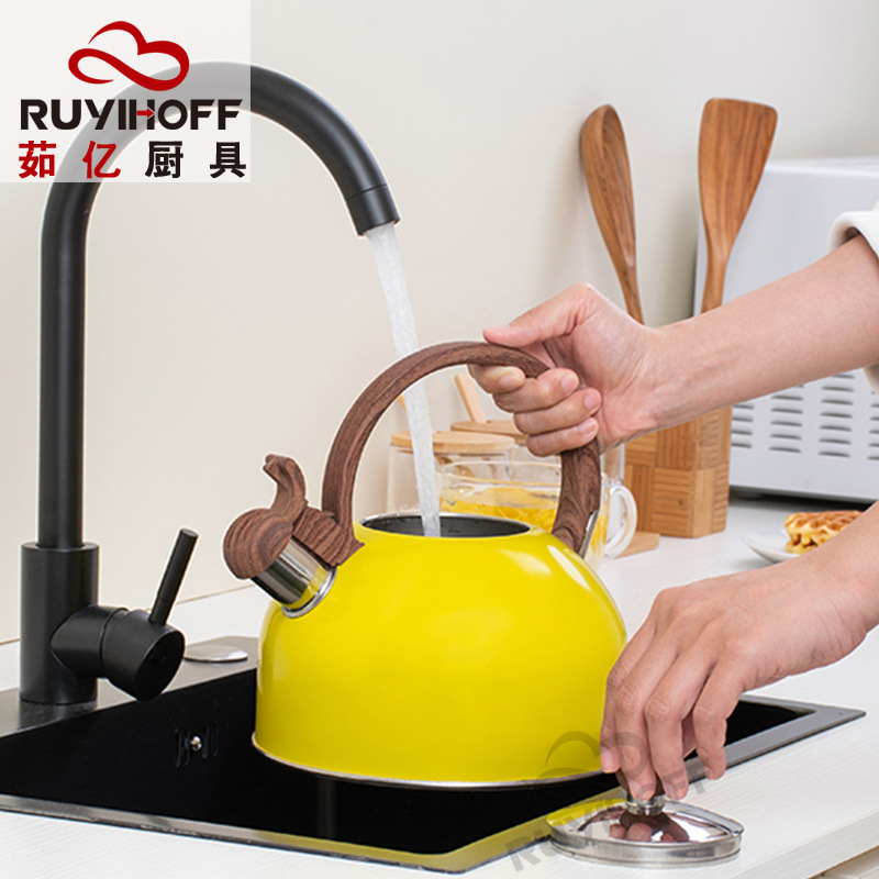 Amarillo hervidor de silbato de acero inoxidable 2,5 lwhistle olla Amazon color-pulverización silbato hervidor de agua de sonido