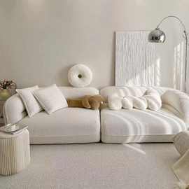 法式北欧奶油风波波球布艺简约小户型客厅雪花羊羔绒复古直排沙发