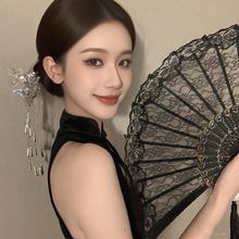 蕾丝折扇黑暗萝莉哥特风洛丽塔日式网络视频咬扇子挡脸反差变装