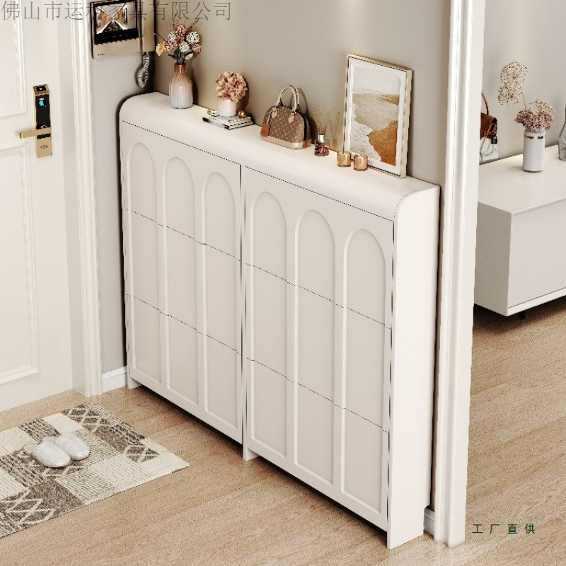 Cream-Style Ultra-Thin Tipping Bucket Shoe Cabinet for Home Entrance 2025 New Popular Entry Storage Cabinet Integrated Wall Shoe Rack