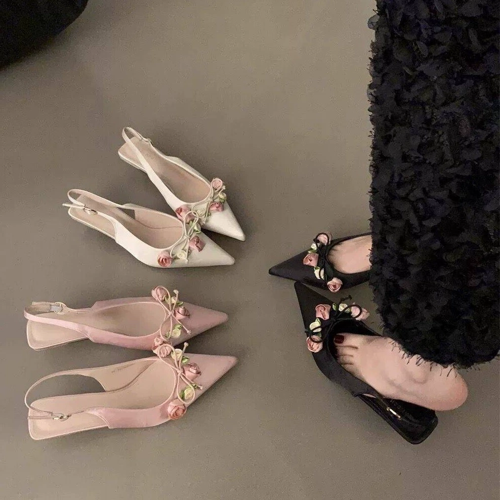 Туфли на высоком каблуке, босоножки с французским носком, женская обувь в сказочном стиле, весенне-летние белые босоножки на высоком каблуке, туфли с открытой спинкой в ​​корейском стиле.