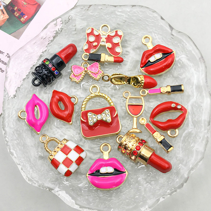 Alloy Material 16 Models Per Model 1, 16/Bag Alloy Lipstick Lips Bow Knot Pendant