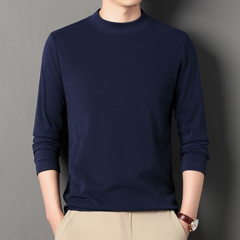 남자 밑바닥 양면 벨벳 따뜻한 긴팔 티셔츠 바닥 셔츠 하프 하이 칼라 가을 탑 2024 새로운