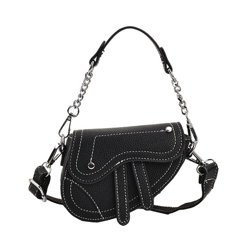 New fashionable saddle children's bag for boys and girls, motorcycle style rivet hand-held crossbody bag, trendy concave shape small bag
