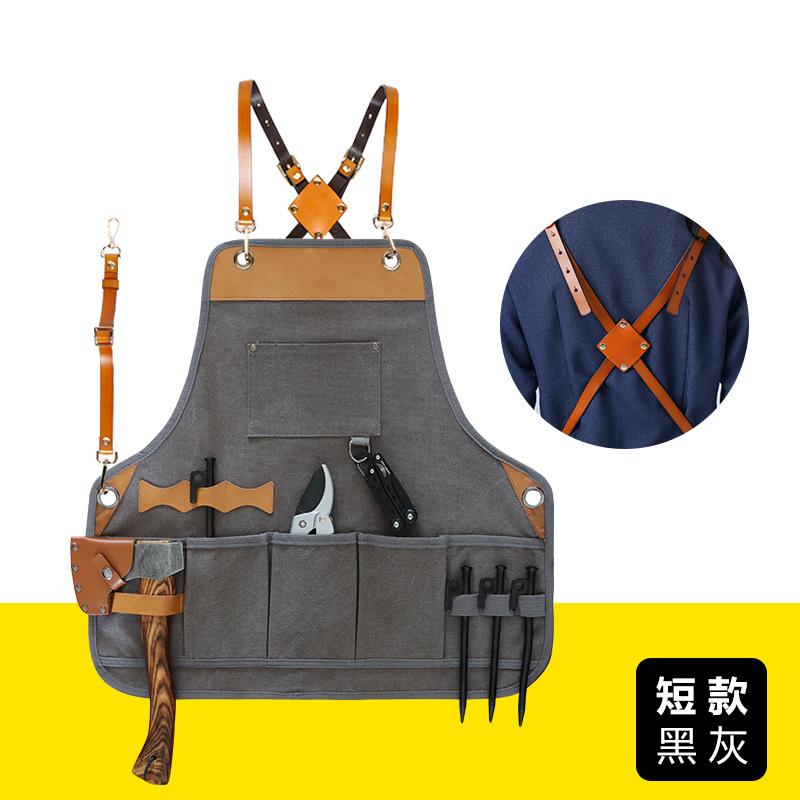 Delantal de lona engrosada transfronteriza PU delantal de cuero suave peluquería tienda de té de leche ropa de trabajo electricista herramientas de carpintería delantal