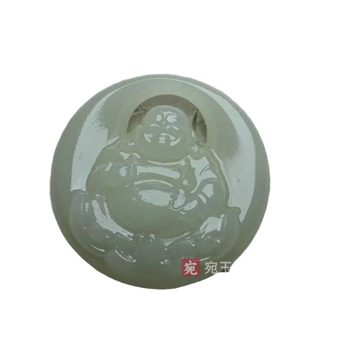 공장 도매 아프간 옥 연꽃 뿌리 분말 중공 MAITREYA 펜던트 여성의 파란색 흰색 웃음 부처님 옥 펜던트 목걸이