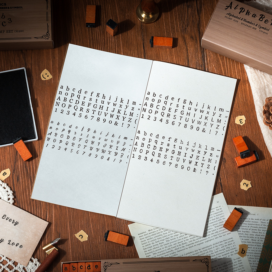 Diez sellos de madera 70 sellos de madera retrógrada caja de sellado transfronterizo letras y minúsculas signos alfanuméricos sello