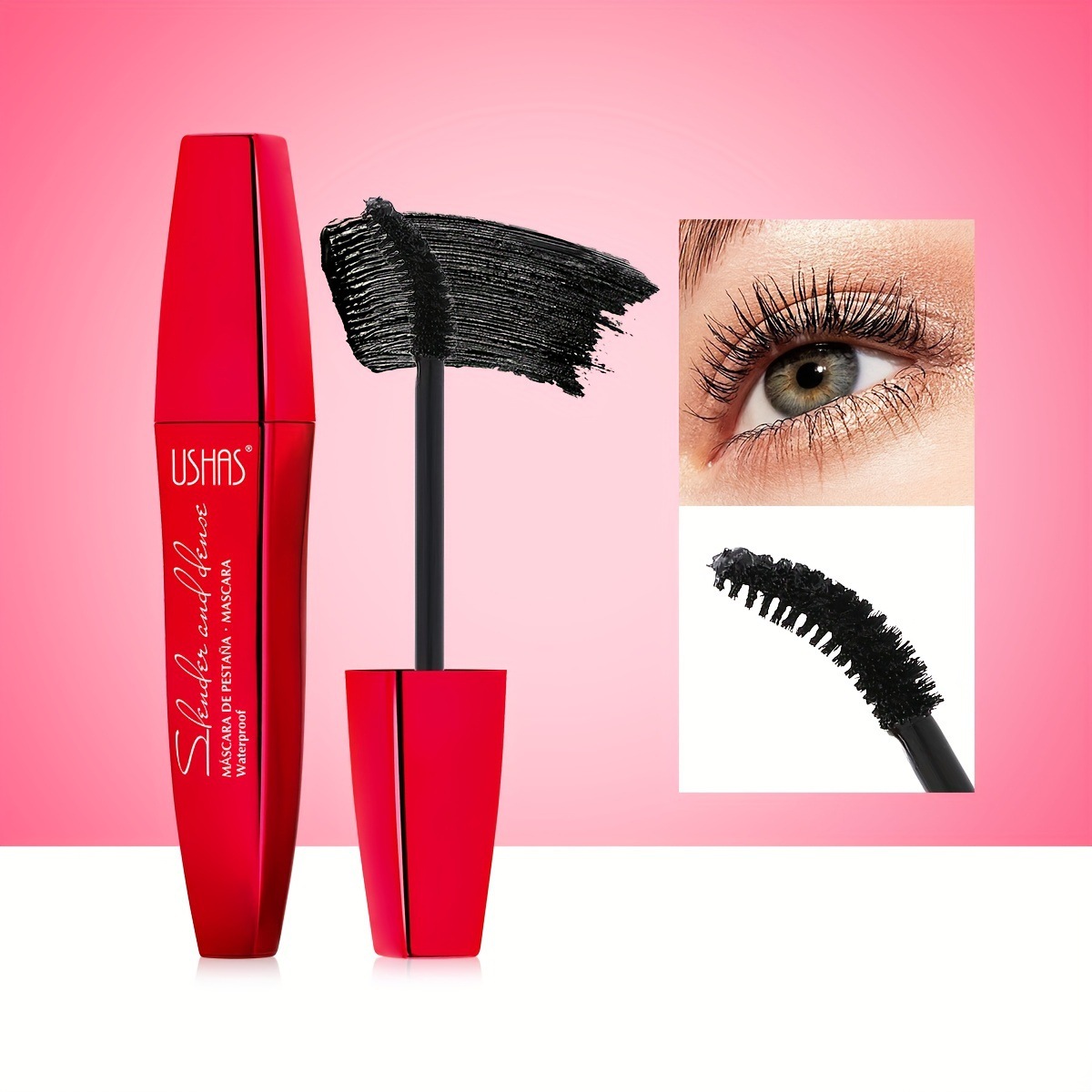 Máscara de pestañas de punto transfronterizo de USHAS europea y americana, pestañas rizadas naturales gruesas y largas, pestañas negras MA1089