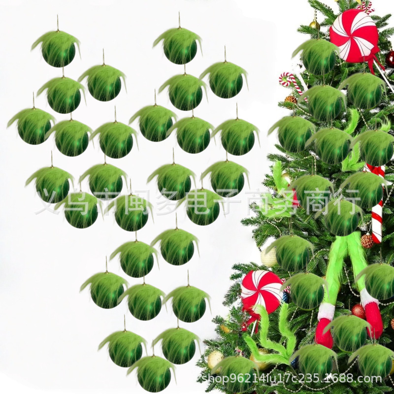 亚马逊新款毛绒圣诞球圣诞树装饰品挂件圣诞球节日氛围布置挂饰