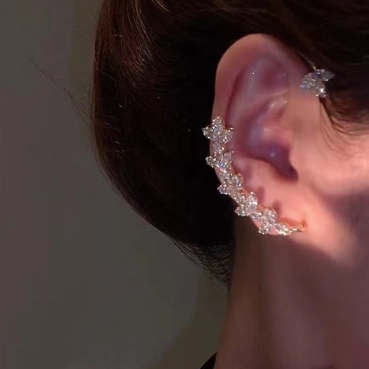 Viento oído agujero oído frío clip 2022 hojas 925 oído sentimiento plata oído gancho no circón oído hueso clip nuevos pendientes avanzada