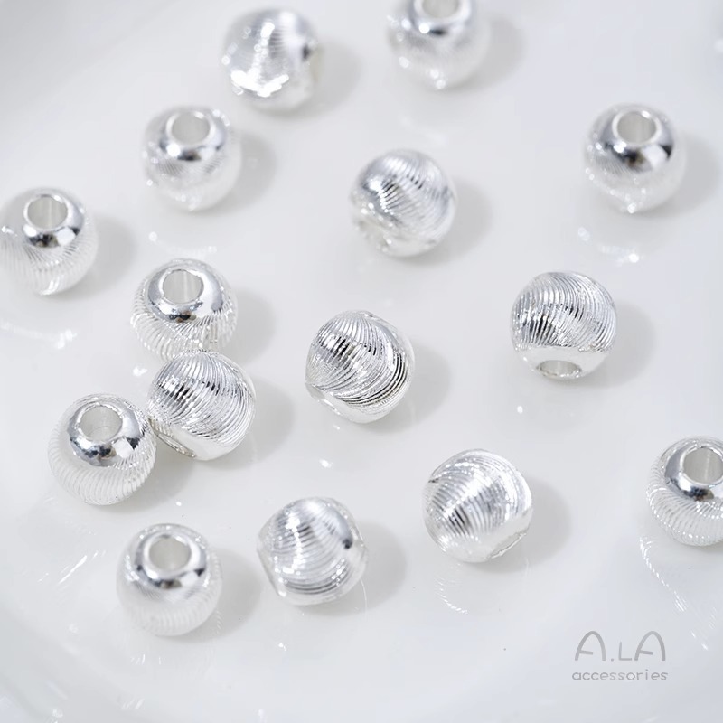 Wholesale Beaded Silver-Plated Fine-Textured Cat's Eye Faceted Brushed Round Beads DIY Pearl Bracelet Jewelry Spacer Beads