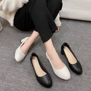 Plus Size Comfortable Women's Shoes Work Shoes Black Soft-Soled Leather Shoes Shallow Mouth Professional 42 Interview Shoes Soft Leather High Heels