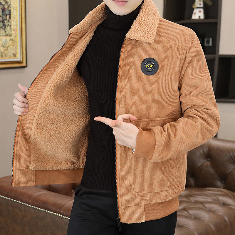 Chaqueta de solapa de los hombres de lana de cordero chaqueta casual joven papá de mediana edad ropa suelta de moda Otoño Invierno ropa al por mayor