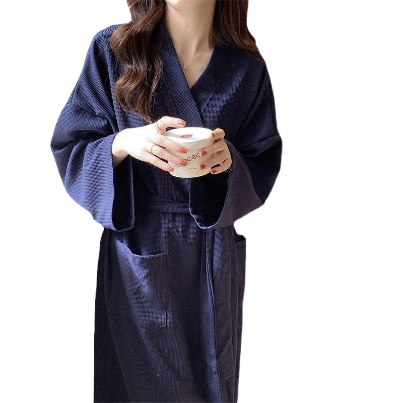 달콤한 잠옷 여성의 가을과 겨울 목욕 가운 기모노 긴 스타일 홈 옷 파자마 외부 착용 한국 간단한 단색 물결