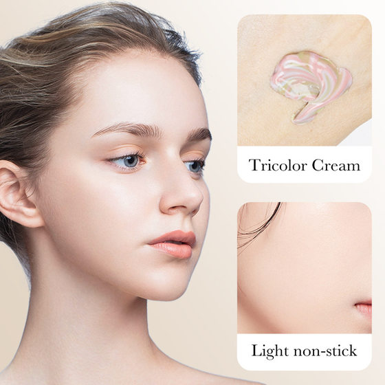 All English makeup SADOER three-color rainbow cream brightens skin color sunscreen makeup before milk cross-border foreign trade wholesale