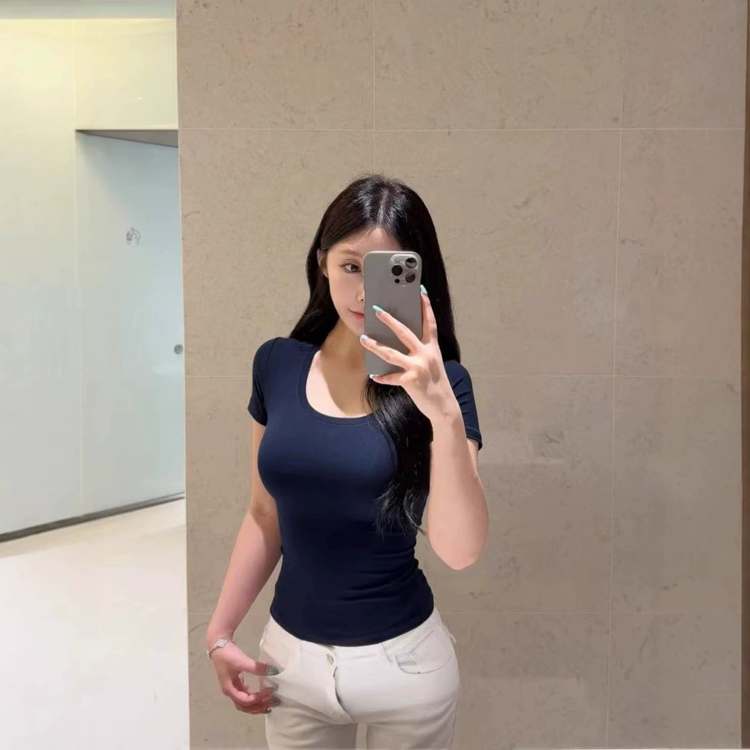 Skims Cotton Jersey Kardashian Short-Sleeved T-Shirt Elastic Slim Bottoming Slimming Look Spring and Summer