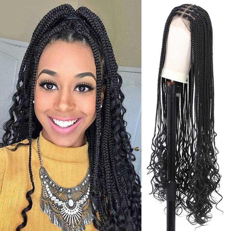 Full Lace Braided Wig, Bohemian Style Braided Wig, Women's Square Braided Synthetic Fiber Hair, European, American, African Style