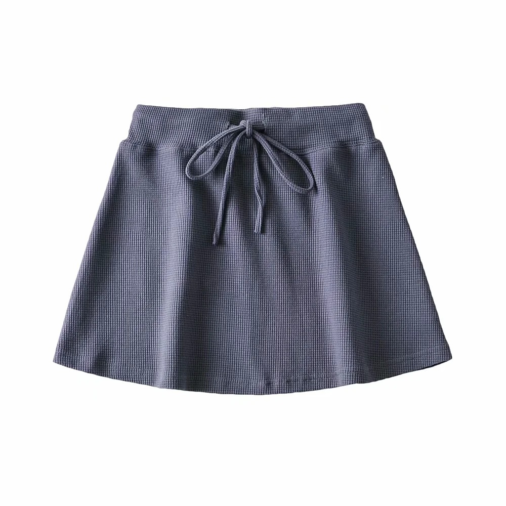 Korean version simple college style waffle elastic waist drawstring skirt NSAC52704