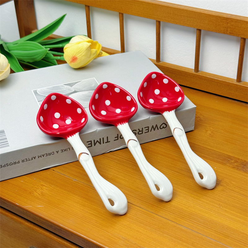 Cute Ceramic Mushroom Soup Spoon Decorative Handle Teaspoon_voghion.com