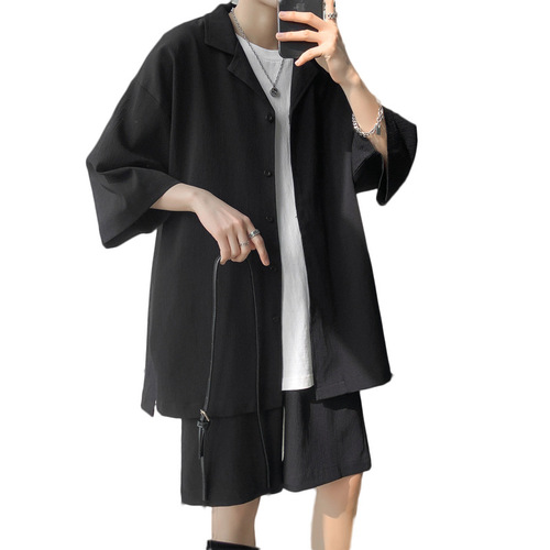 Elastic Shirt Set for Men - Summer Trend Brand Casual Sport Short Sleeve Short Pants Loose Fashion Cooler Two-Piece Set