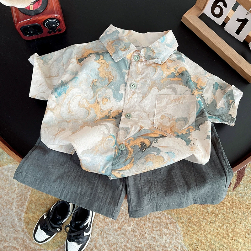 Рубашка для мальчиков Красивый летний костюм Детская летняя новая рубашка с короткими рукавами