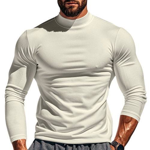 Amazon men's autumn/winter thermal fleece solid color long-sleeved pullover knit base shirt slim-fit half-high-neck top Meituan