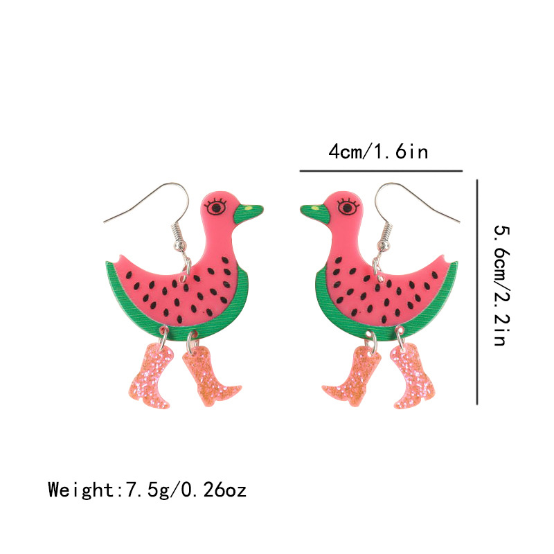 1 Pair Cartoon Style Cute Watermelon Duck Arylic Drop Earrings display picture 1