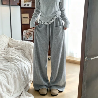 韩版灰色运动裤女秋季2026新款口袋显瘦宽松垂感慵懒休闲阔腿卫裤