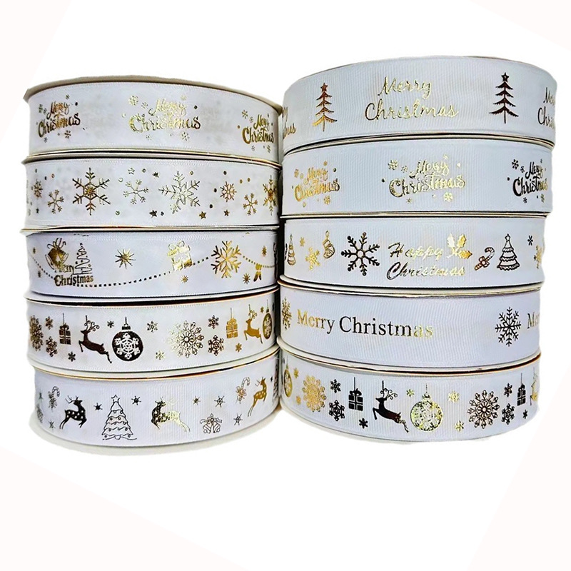 2.5CM cinta de Navidad estampada transfronteriza blanca pura caja de regalo de Navidad acompañante de regalo de mano cinta decoración de fiesta