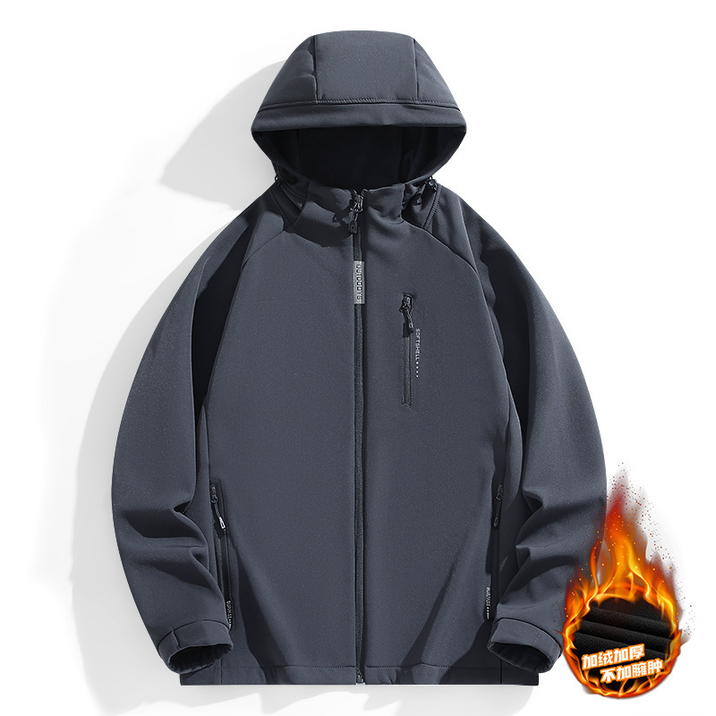 Chaqueta de invierno chaqueta de cáscara suave forro polar de los hombres Cálido impermeable traje de Montañismo al aire libre chaqueta con capucha transfronteriza