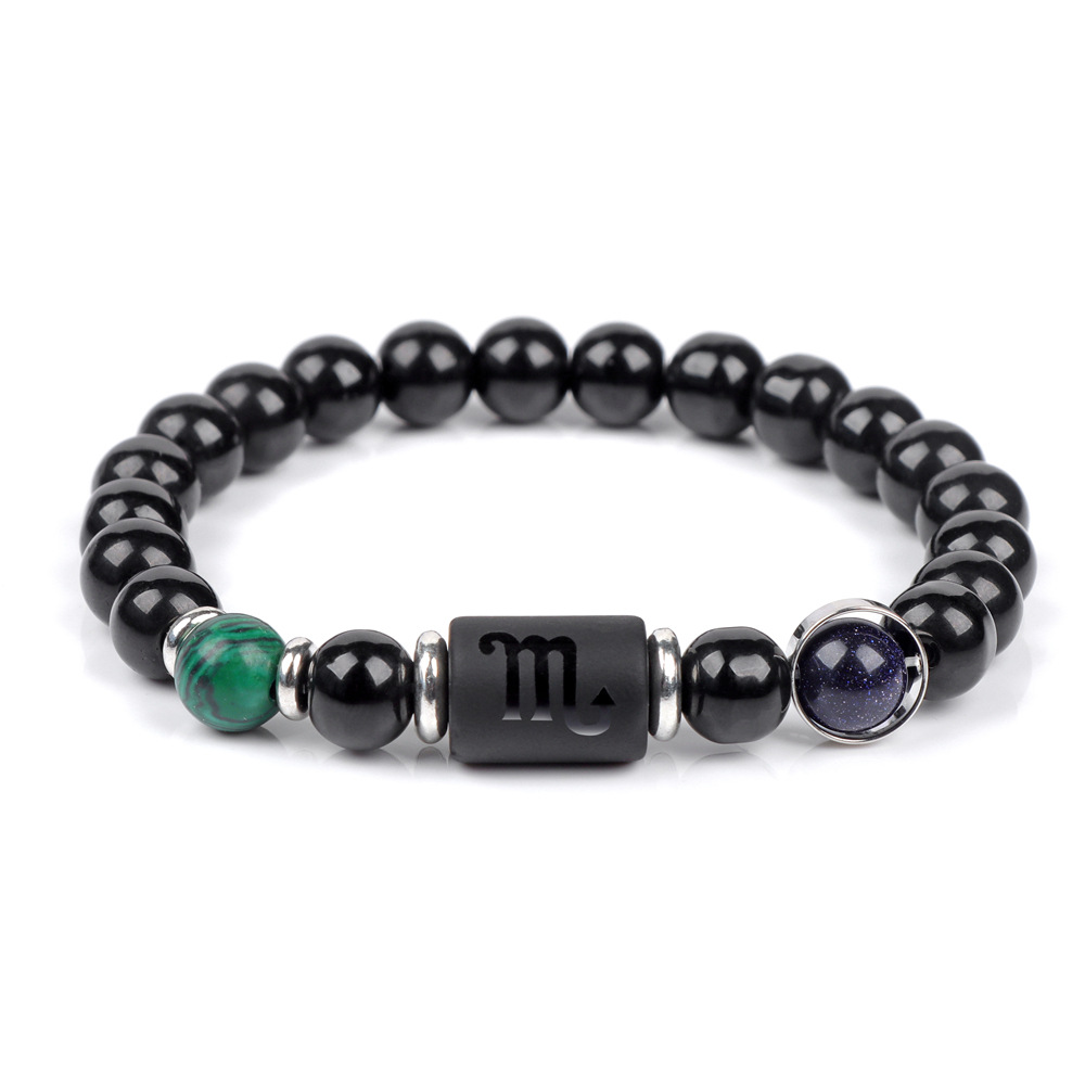 Twelve Constellations for Men's Couples Glass Bead Elastic Rope Bracelet_voghion.com