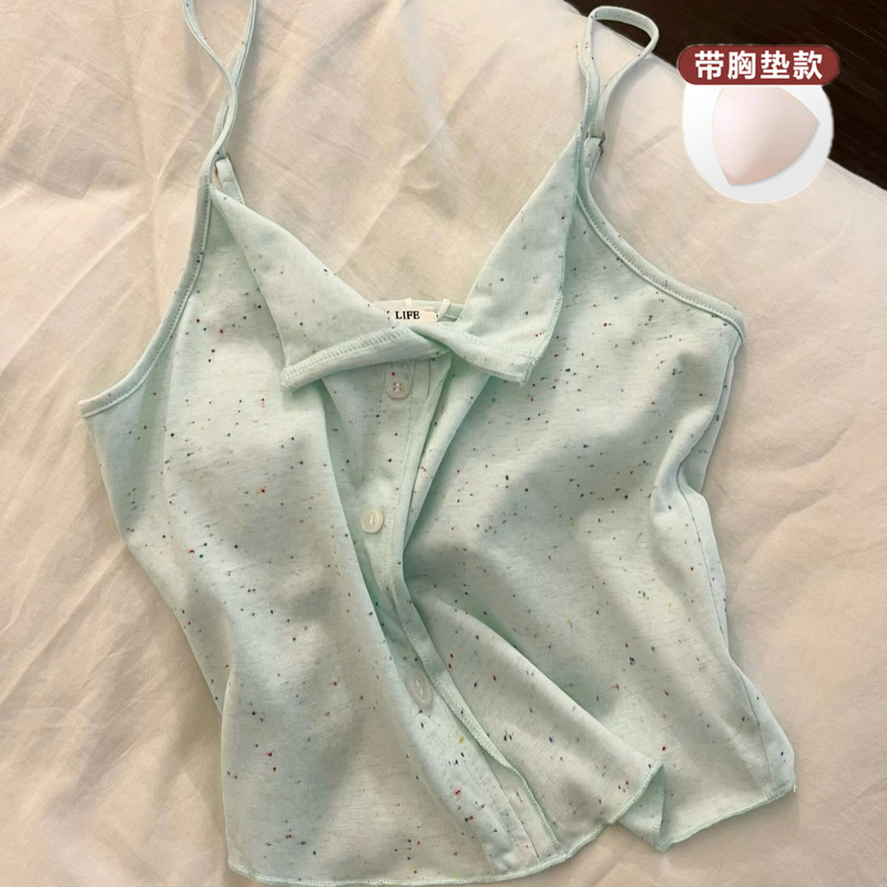 胸パッド付き、小さなフレッシュミントグリーンの甘いモーダルコットンサスペンダーショーツパジャマ、女性用夏の新しいホームウェア|undefined