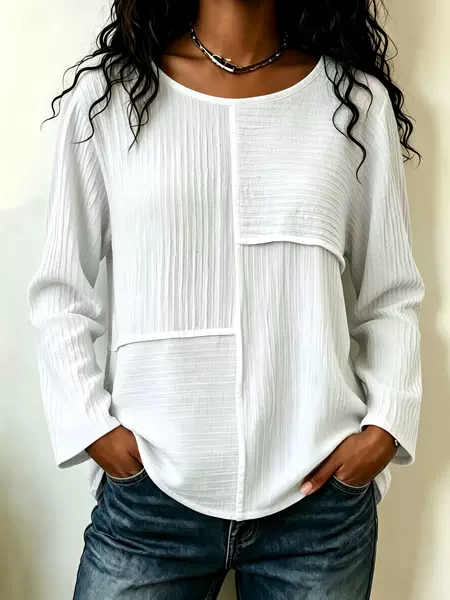 2026 European and American Independent Site Amazon Women's Fashion Autumn/Winter New Round Neck Patchwork Casual Loose Long Sleeve Top