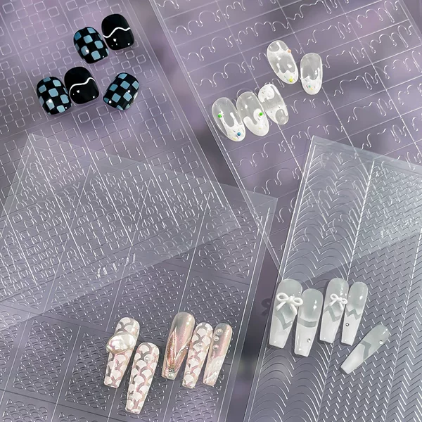 Yitu Ant Pattern Nail Art Stickers Plaid Transparent Spray Painting Stickers French Style Heart Design Dual-Use Stickers Decorations