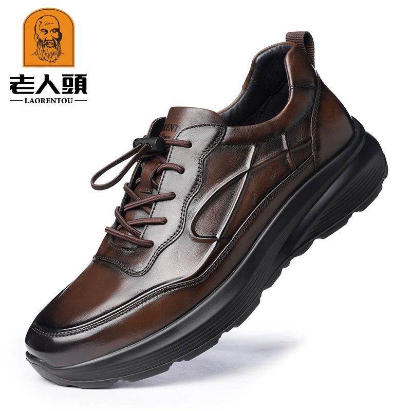 Пожилая голова мужская обувь весна и осень мужская повседневная кожаная обувь на шнуровке дикая мягкая подошва износостойкая кожаная обувь для папы 2466708