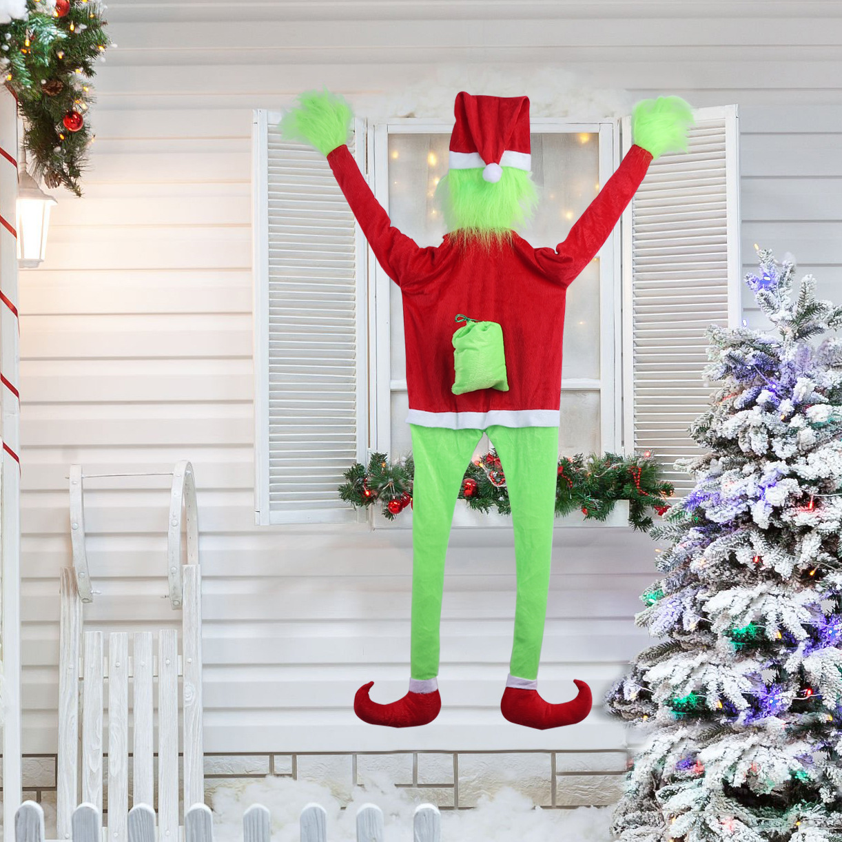 Ropa decorativa de pared de escalada de franela de Navidad Ghost de Navidad Green Hair Green Grinch Ropa Spot Cadena de suministro