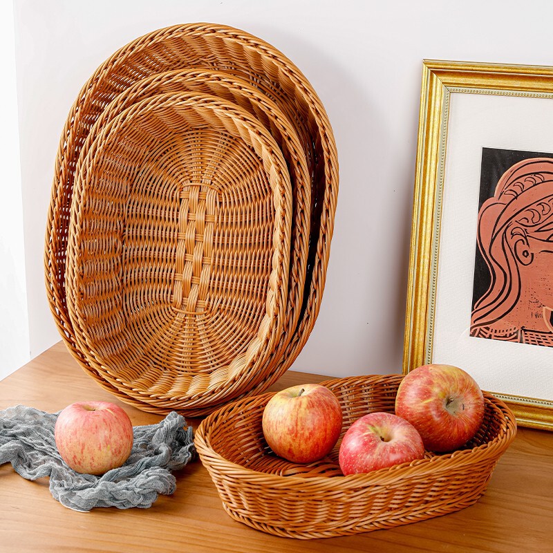 Imitation Rattan Fruit Basket, Snacks, Bread, Fruit and Vegetable Tray, Desktop Storage, Flower Basket, Hand-Woven Storage Basket