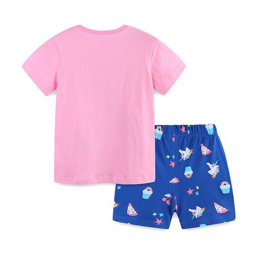 European and American Style Children's Clothing Set Short Sleeve Knit Cotton 24 Summer Girls' Set Cartoon Animal Print Children's Two-Piece Set