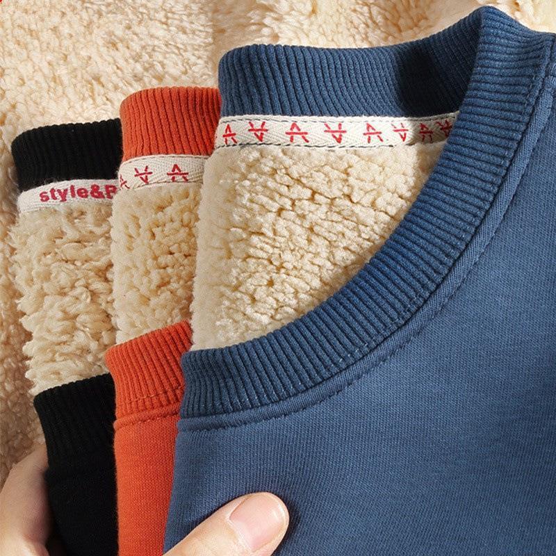 Lamb Velvet Sweatshirt Men's Winter Velvet Thickeneded Hooded Top Loose Large Size Fat Man Warm Round Neck Winter Jacket 12