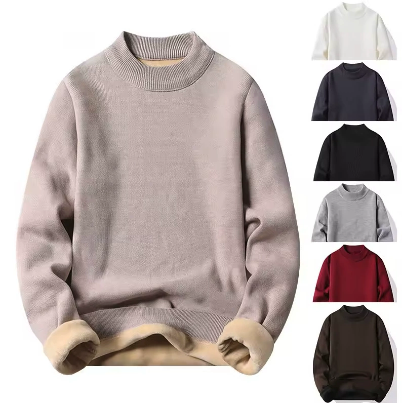 2025 Весенний и Осенний Новый мужской полуживник с бархатным пуловером свитер трикотаж повседневный нижний свитер