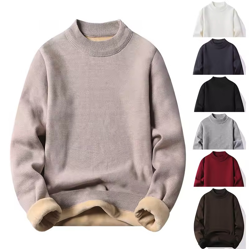 2025 Spring and Autumn New Men's Half-turtleneck fleece-lined One-piece Velvet Pullover Sweater Knitted Shirt Base Casual Base Shirt 2025 Spring and Autumn New Men's Half-turtleneck fleece-lined One-piece Velvet Pullover Sweater Knitted Shirt Base Casual Base Shirt