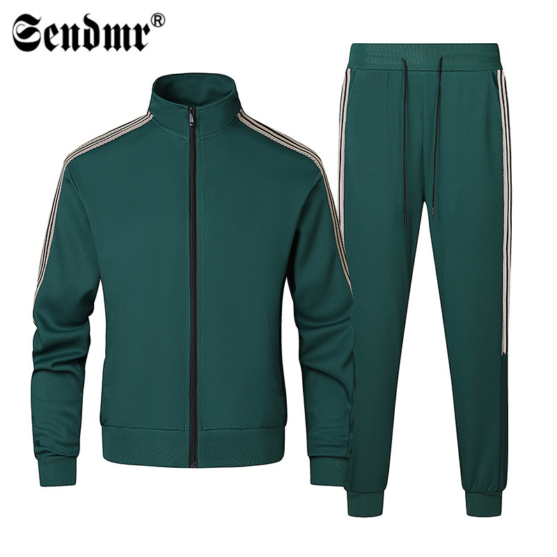 Cross-Border Sports Suit Men's Spring and Autumn Stand-Up Collar Cardigan Sweatshirt Casual Pants Men's Running Sportswear Suit Men